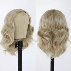 img 1 attached to Oxeely Blonde Wig: No Lace Front Bob Wig for White Women - Medium Length Synthetic Hair Replacement, Glueless & Curly Wave Style - Perfect for Daily Use (14 Inch)