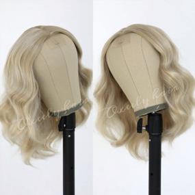 img 3 attached to Oxeely Blonde Wig: No Lace Front Bob Wig for White Women - Medium Length Synthetic Hair Replacement, Glueless & Curly Wave Style - Perfect for Daily Use (14 Inch)