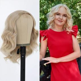 img 4 attached to Oxeely Blonde Wig: No Lace Front Bob Wig for White Women - Medium Length Synthetic Hair Replacement, Glueless & Curly Wave Style - Perfect for Daily Use (14 Inch)