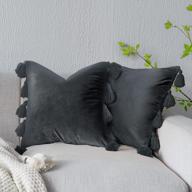 add boho charm to your home with driftaway velvet pillow covers - modern farmhouse decor for bed, sofa and bench. 2 pieces, 18x18, solid dark gray with tassels logo