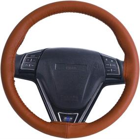 img 3 attached to 🍊 Enhance Your Car Interior with Orange Pop - Handcrafted Genuine Leather Steering Wheel Cover DIY