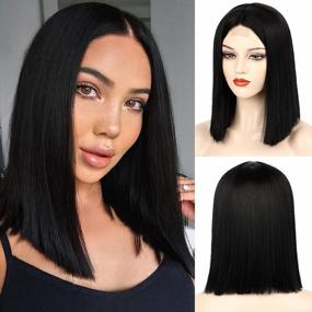img 4 attached to 16Inch MORICA Black Wig: Short Hair Straight Bob Synthetic Natural Heat Resistant For Party Daily Wear