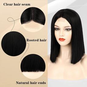 img 2 attached to 16-дюймовый парик MORICA Black: Короткие волосы, прямые, боб, синтетические, натуральные, термостойкие, для вечеринок, повседневная одежда