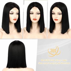 img 3 attached to 16-дюймовый парик MORICA Black: Короткие волосы, прямые, боб, синтетические, натуральные, термостойкие, для вечеринок, повседневная одежда