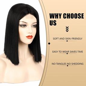 img 1 attached to 16Inch MORICA Black Wig: Short Hair Straight Bob Synthetic Natural Heat Resistant For Party Daily Wear