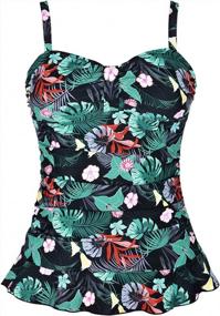 img 4 attached to Mycoco Women'S Padded Ruffle Hem Shirred Tankini Swimsuit Top