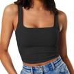 gembera women's sleeveless strappy crop tank - sexy form-fitting gym top with square neckline and stretchy fabric logo