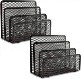 img 3 attached to Easepres Metal Mesh Desk Mail Organizer - Keep Your Office Space Tidy With 3 Vertical Upright Compartments And Small Letter Sorter - Set Of 2