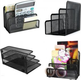 img 1 attached to Easepres Metal Mesh Desk Mail Organizer - Keep Your Office Space Tidy With 3 Vertical Upright Compartments And Small Letter Sorter - Set Of 2