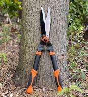 wavy blade hedge shears with steel handles - ideal manual clippers for trimming borders, boxwood and tall bushes logo