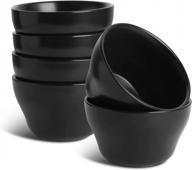 set of 6 selamica ceramic small bowls - 8oz bouillon cups for dessert, soup, coffee cupping & more - microwave & dishwasher safe (black) logo
