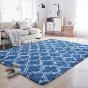 img 4 attached to 🎄 Premium Silky Smooth 5ft x 8ft Light Navy Shag Area Rug for Christmas Home Decor, Bedroom, Living Room, Nursery, and Playroom