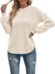 waffle knit long sleeve sweater top with soft balloon sleeves and crew neck for women by merokeety - perfect pullover jumper logo