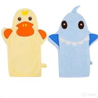 🦆 baby bath mitt ducky puppet: fun washcloths and wash gloves for kids, with sponge body scrub - blue shark & yellow ducky logo