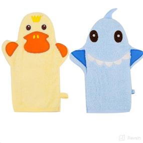 img 1 attached to 🦆 Baby Bath Mitt Ducky Puppet: Fun Washcloths and Wash Gloves for Kids, with Sponge Body Scrub - Blue Shark & Yellow Ducky