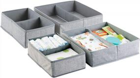 img 4 attached to 2 Pack Gray Lido Collection Fabric Drawer Organizer Bins For Kids/Baby Nursery Dresser, Closet, Shelf & Playroom Organization - Holds Clothes, Toys, Diapers, Bibs & Blankets