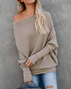 img 3 attached to Women'S Off Shoulder Sweater: Ybenlow Oversized Pullover Knit Jumper With Batwing Sleeves