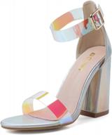 clear platform high heeled sandals with ankle straps and block heel - perfect for weddings, parties, and holidays (qc03) - holographic rose, size 8 (40) logo