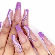 набор из 24 фиолетовых французских накладных ногтей с завитками - lovful long coffin press on nails логотип