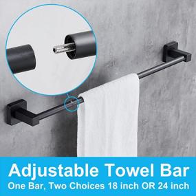 img 3 attached to Hoomtaook 4-Piece Matte Black Bathroom Accessories Adjustable Expandable Towel Bar, SUS304 Stainless Steel Bathroom Hardware Set Wall Mounted Robe Hook Toilet Paper Holder Towel Ring Towel Bar Set