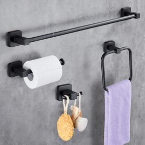 img 4 attached to Hoomtaook 4-Piece Matte Black Bathroom Accessories Adjustable Expandable Towel Bar, SUS304 Stainless Steel Bathroom Hardware Set Wall Mounted Robe Hook Toilet Paper Holder Towel Ring Towel Bar Set