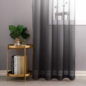 img 2 attached to Black Faux Linen Ombre Sheer Curtains - Gradient Semi Voile Grommet Top Window Panels For Bedroom And Living Room, Set Of 2, 52 X 84 Inches Long