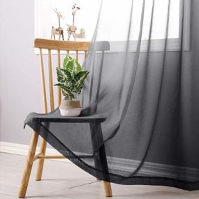 img 1 attached to Black Faux Linen Ombre Sheer Curtains - Gradient Semi Voile Grommet Top Window Panels For Bedroom And Living Room, Set Of 2, 52 X 84 Inches Long