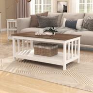 farmhouse chic: choochoo's 40 inch white coffee table with shelf for your cozy living room логотип