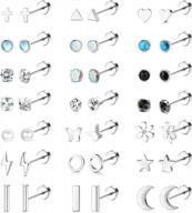 21 pairs of comfortable screw back earrings for women - 20g tiny cartilage earrings studs ideal for tragus, daith, helix ear piercing - flat back earrings for cartilage with better seo logo