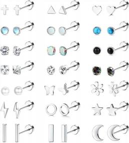 img 4 attached to 21 Pairs Of Comfortable Screw Back Earrings For Women - 20G Tiny Cartilage Earrings Studs Ideal For Tragus, Daith, Helix Ear Piercing - Flat Back Earrings For Cartilage With Better SEO