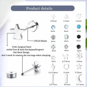 img 2 attached to 21 Pairs Of Comfortable Screw Back Earrings For Women - 20G Tiny Cartilage Earrings Studs Ideal For Tragus, Daith, Helix Ear Piercing - Flat Back Earrings For Cartilage With Better SEO