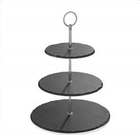 img 4 attached to Slate Black Round Cupcake Tower Stand - 3 Tiers For Displaying Cakes, Cookies, Tapas, And Cheese - MALACASA Sweet.Time Series