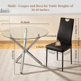 img 3 attached to Bacyion Round Glass Dining Table Set For 4-5 Pieces Modern Dining Room Table Set For Small Spaces Kitchen Table And PU Leather Chairs For Home Kitchen Living Room (Black)