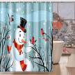 emvency winter holiday shower curtain for bathroom, cute snowman with scarf and hat design waterproof adjustable polyester fabric curtains 72 x 72 inches set with hooks,light blue logo