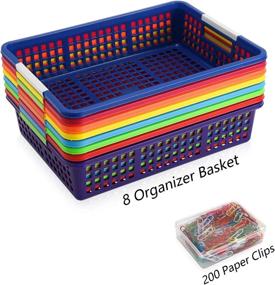 img 1 attached to Magicfly Paper Organizer Basket, Pack Of 8, Colorful Plastic Bins With Handles, Classroom Office File Holder, Plastic Baskets Organization Trays With Paper Clips For School Supplies, Drawers, Office