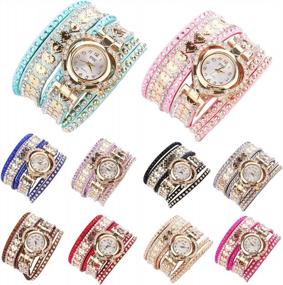 img 4 attached to 10 Pack CdyBox Women'S Heart Shape Rhinestone Quartz Watches - Fashionable Winding Wrap Wristwatches
