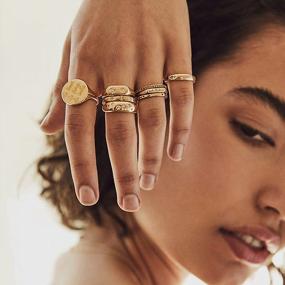 img 2 attached to Make A Statement With MOROTOLE'S 3Pcs Chunky Gold Rings Set For Women In 18K Gold Plated Croissant Braided Twisted Stacking Round Signet Rings - Available In Size 6-10!