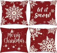 set of 4 farmhouse christmas decor throw pillow covers 18x18 inch rustic linen sofa couch holiday decoration pillow cases. logo