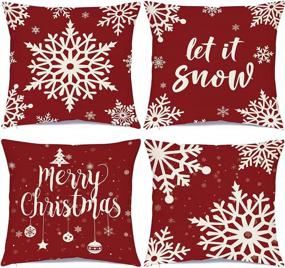 img 4 attached to Set Of 4 Farmhouse Christmas Decor Throw Pillow Covers 18X18 Inch Rustic Linen Sofa Couch Holiday Decoration Pillow Cases.