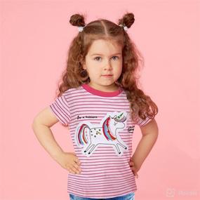 img 3 attached to Adorable Unicorn Graphic Short Sleeve Shirts for Toddler Girls (2-7 Years) – Comfy Cotton Tees for Summer