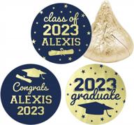наклейки на выпускной вечер 2023 года - персонализированные украшения с 180 этикетками синего и золотого цвета логотип