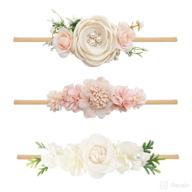 adorable baby girl headbands: 3pcs nylon flower elastic hairbands for newborns & toddlers - perfect hair accessories gift (ym2) logo