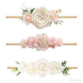 img 4 attached to Adorable Baby Girl Headbands: 3pcs Nylon Flower Elastic Hairbands for Newborns & Toddlers - Perfect Hair Accessories Gift (YM2)