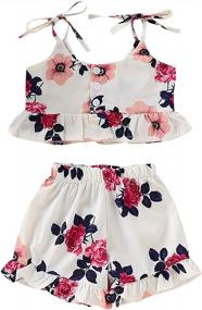 img 4 attached to Adorable Summer Outfit For Toddler Girls: Floral Tank Top & Boho Shorts Set