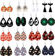 makone halloween earrings for women, 16 pairs teardrop faux leather dangle earrings, lightweight halloween costume party decoration jewelry set for ladies logo