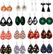 makone halloween earrings for women, 16 pairs teardrop faux leather dangle earrings, lightweight halloween costume party decoration jewelry set for ladies logo