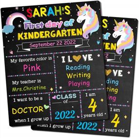 img 4 attached to Reusable First & Last Day Of School Chalkboard Sign Photo Prop For Kids, 12 X 10 Inch Double Sided Back To School Board
