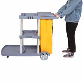 img 2 attached to Efficient Cleaning Made Easy With SSLine Commercial Janitorial Cart On Wheels - 3-Shelf Caddy With 22 Gallon Vinyl Waste Bag And Cover In Gray & Yellow
