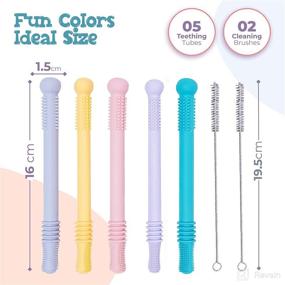 img 2 attached to 🦷 Mothby Baby Teething Tubes: 5 Pcs 6.3 Inches Long with 2 Pcs Cleaning Brushes - Teething Straws for 3-12 Months Old Babies - Premium Food Grade Silicone - Refrigerator & Dishwasher Safe
