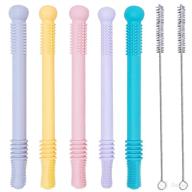 🦷 mothby baby teething tubes: 5 pcs 6.3 inches long with 2 pcs cleaning brushes - teething straws for 3-12 months old babies - premium food grade silicone - refrigerator & dishwasher safe логотип